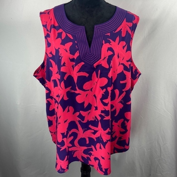Liz Claiborne Plus Size Floral Tank Blouse with V Neck Line - Picture 1 of 7